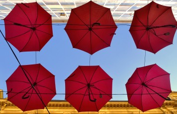 Red umbrellas